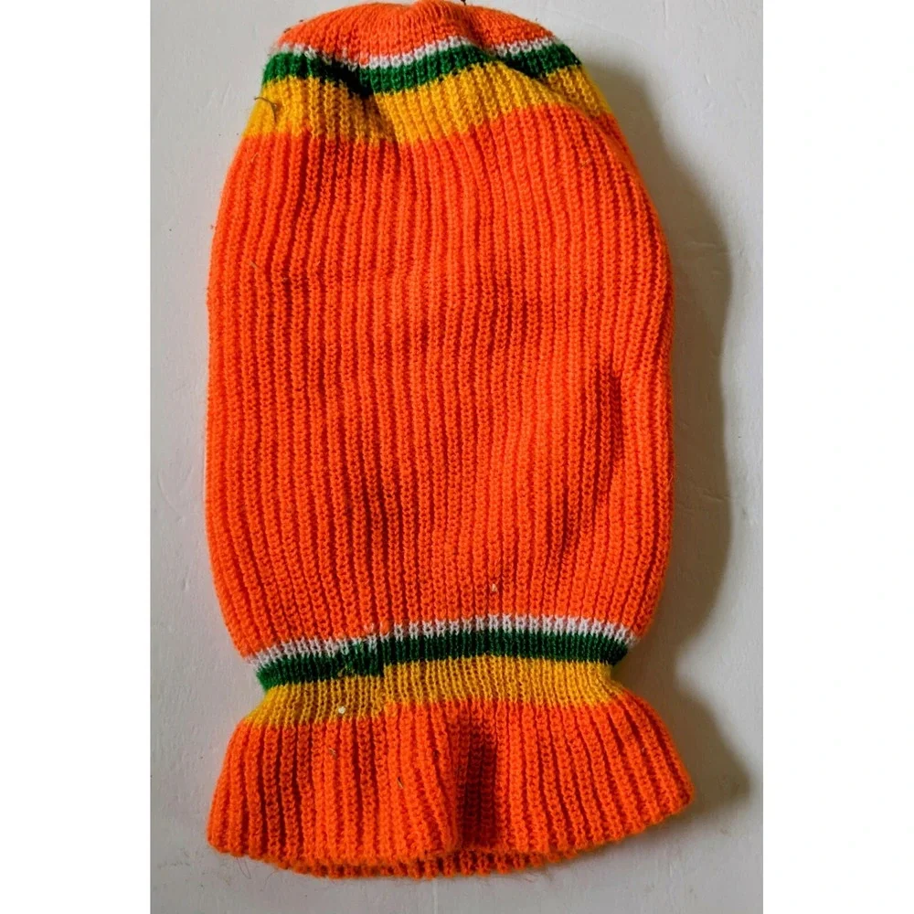 Vintage K-Mart Childrens Kids Orange Green Winter Knit Ski Mask Taiwan Retro